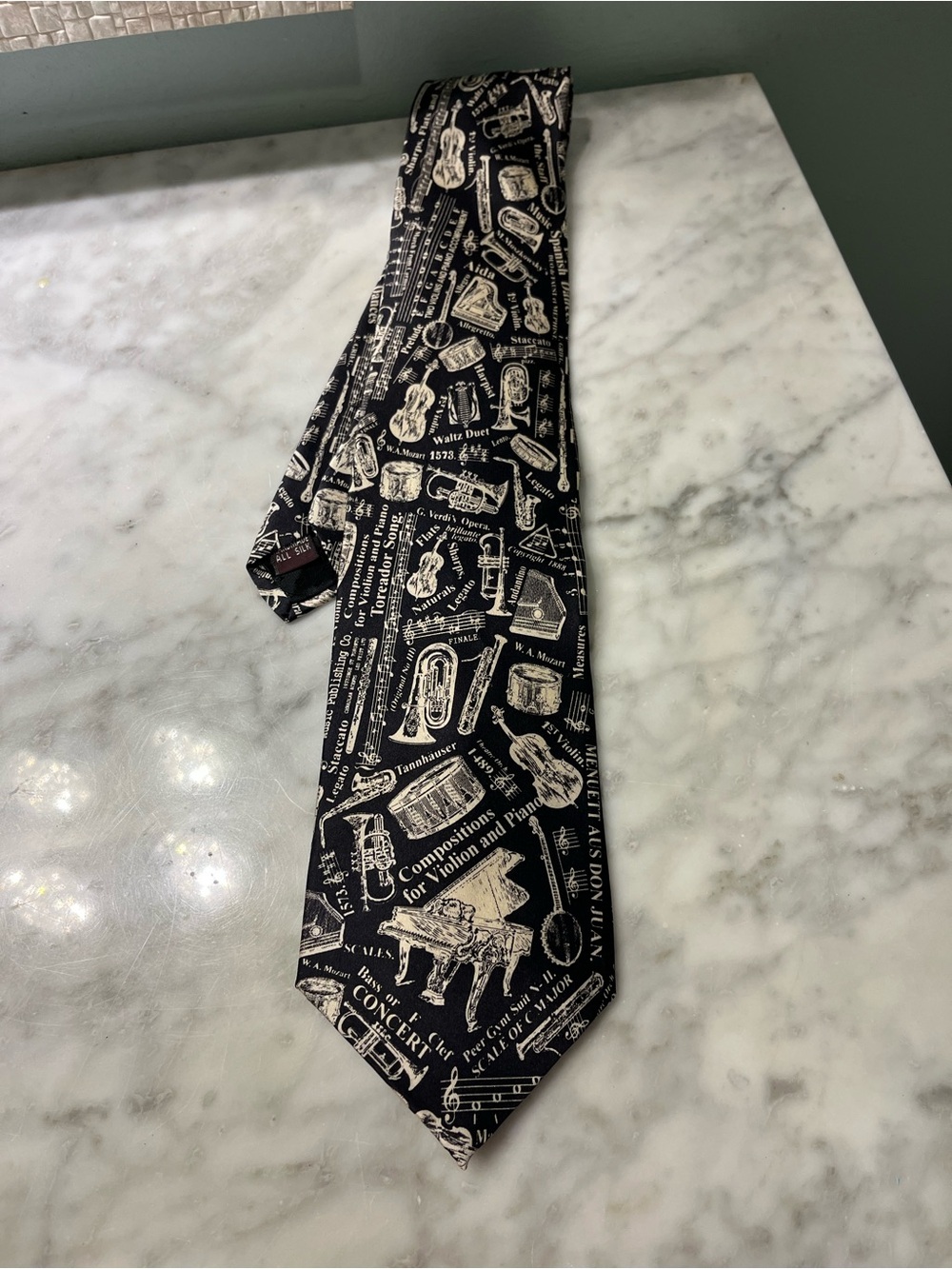 Black Musical Instrument Print Men's Tie